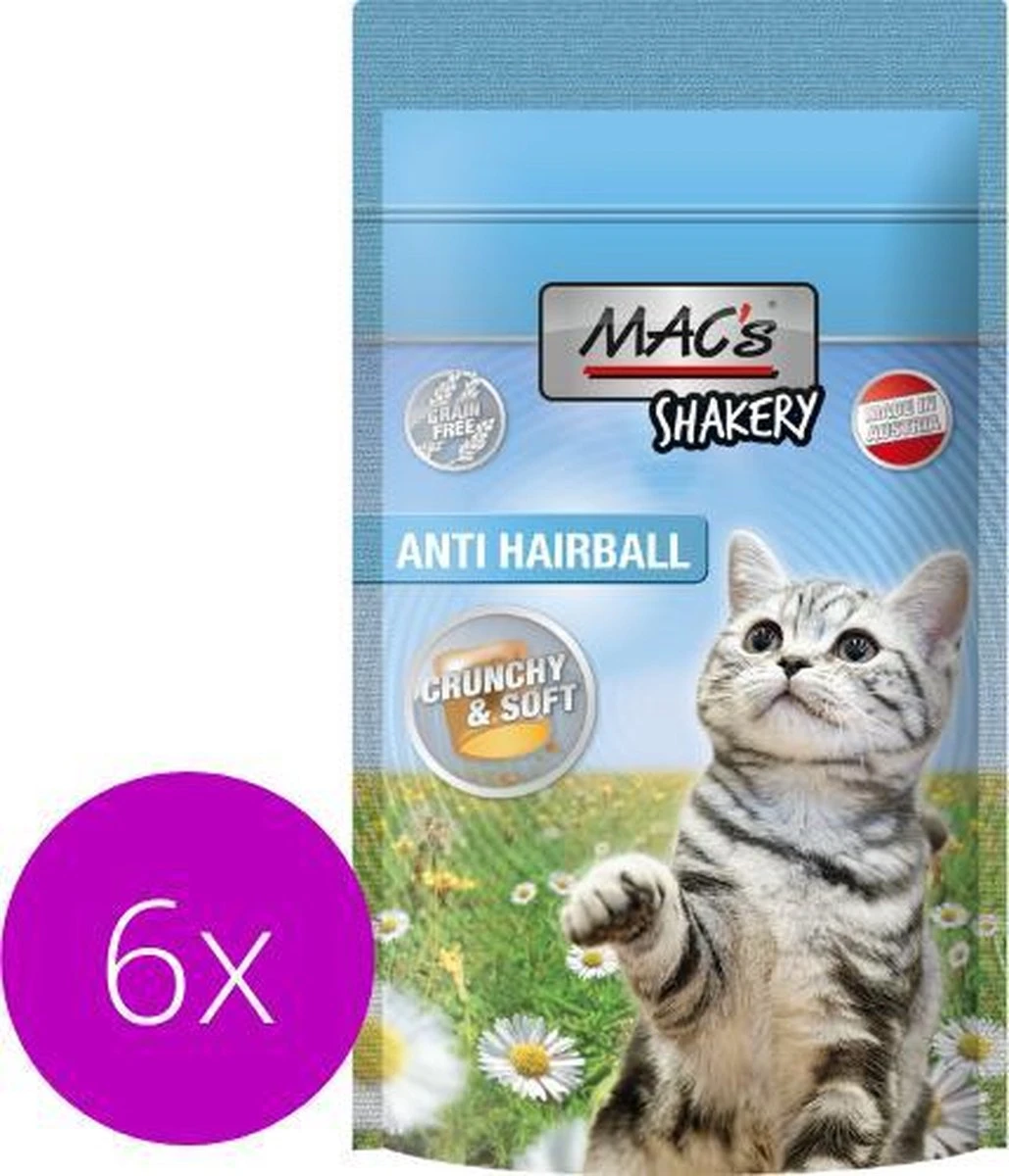 Mac’s Shakery Kattensnoepjes Anti-Haarbal - Graanvrij - Gebits Reinigend - 6 X 60g 1 Mac’s Shakery Kattensnoepjes Anti-Haarbal - Graanvrij - Gebits Reinigend - 6 X 60g