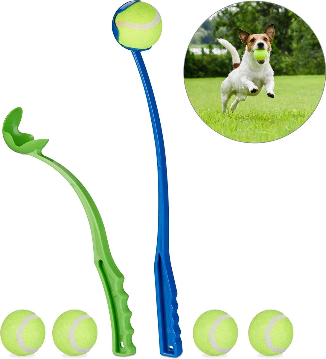 Relaxdays Ballenwerper Voor Honden - 2 Werpstokken + 5 Ballen - Ballengooier - Speelgoed 1 Relaxdays Ballenwerper Voor Honden - 2 Werpstokken + 5 Ballen - Ballengooier - Speelgoed