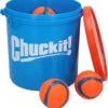Chuckit! Bucket Met 8 Ultra Ballen (M) – Honden Speelgoed – Apporteren – Drijft Op Water – Stuitert – Veilig Voor Gebit – Honden Bal – Ideaal Met De Ballenwerper – Ø 7cm – Oranje/Blauw - Apporteerspeelgoed