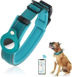 Merkloos Halsband Voor Honden - Geschikt Voor Apple Airtag - GPS Voor Honden - Lederen - Maat S M - Zwart - Reflecterend - Tracker