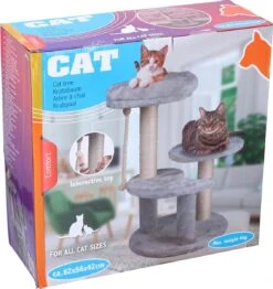 Maxxpro Krabpaal - Krabpaal Voor Katten - Kattenspeelgoed - 62 CM - 3 Platformen - Speeltouw - Sisal - Grijs -Dieren Product Winkel 1133x1200