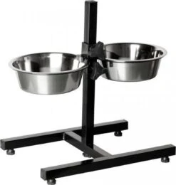 Topmast Voerstandaard Hond - RVS Voerbakken 21 Cm Op Standaard - Verstelbaar - Zwart