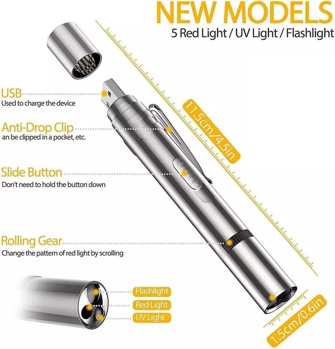 Laserpen - Oplaadbaar Met USB - Rode Laser - RVS Zilver - UV - Zaklamp - LED - Kat - Katten Speeltjes - Kattenspeelgoed - 7 Verschillende Standen 3 Laserpen - Oplaadbaar Met USB - Rode Laser - RVS Zilver - UV - Zaklamp - LED - Kat - Katten Speeltjes - Kattenspeelgoed - 7 Verschillende Standen - Afbeelding 3