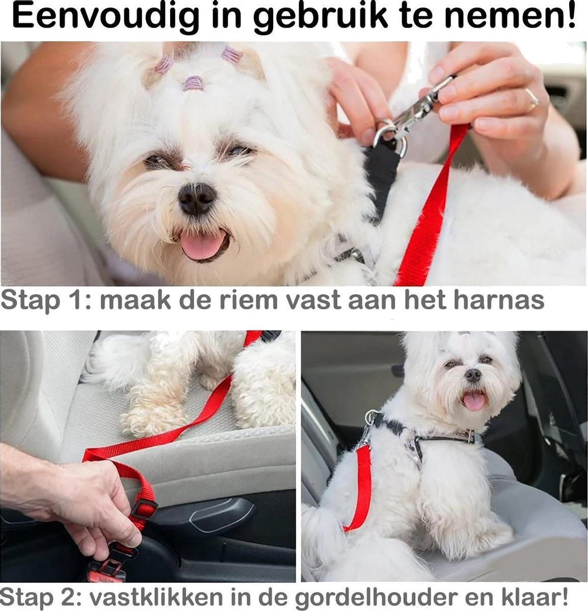 Hondenriem Autogordel Hondentuig Hondengordel Verstelbaar - Rood 6 Hondenriem Autogordel Hondentuig Hondengordel Verstelbaar - Rood - Afbeelding 6