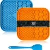 Lickimat 3 IN 1 - Voermat - Slow Feeder - 2 Stuks Lickmat + Silicone Spatulas - Blauw /Geel