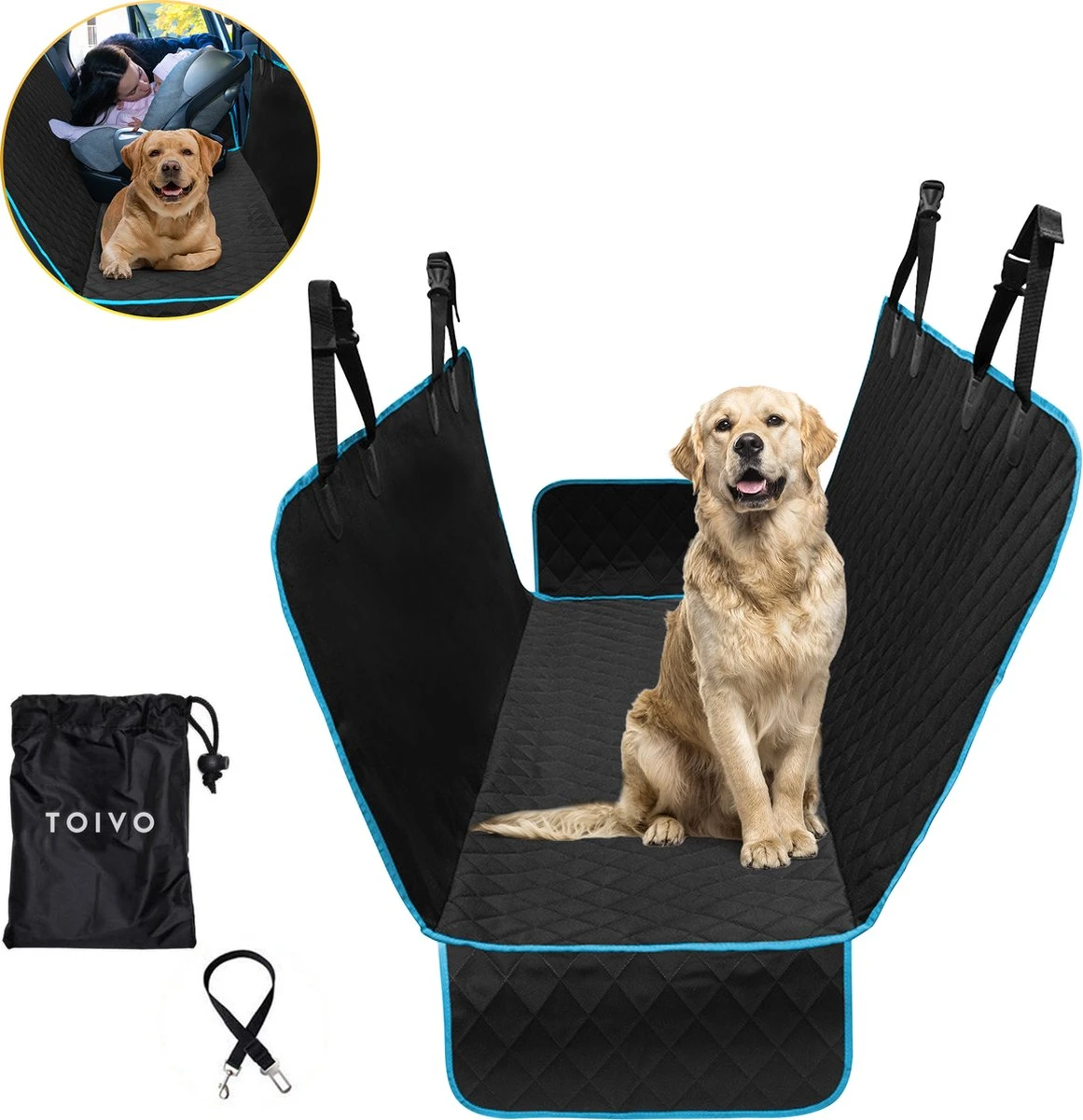 Toivo Hondendeken Auto Achterbank En Kofferbak - Dierendeken - Zwart / Blauw - 136 X 148 Cm - Incl. Opbergtas En Hondengordel - Beschermhoes - Reisbench Hond 1 Toivo Hondendeken Auto Achterbank En Kofferbak - Dierendeken - Zwart / Blauw - 136 X 148 Cm - Incl. Opbergtas En Hondengordel - Beschermhoes - Reisbench Hond