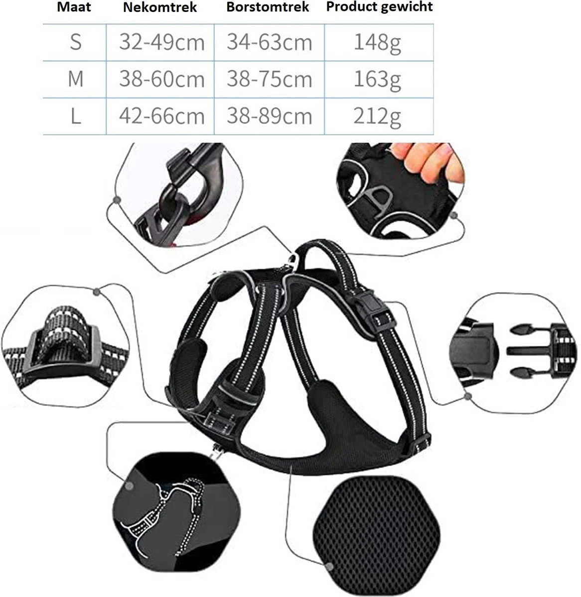 Somstyle Anti Trek Hondentuig L Met Hondenriem - Leiband - Y Tuig Hond - Hondenharnas - Riem - Zwart 4 Somstyle Anti Trek Hondentuig L Met Hondenriem - Leiband - Y Tuig Hond - Hondenharnas - Riem - Zwart - Afbeelding 4
