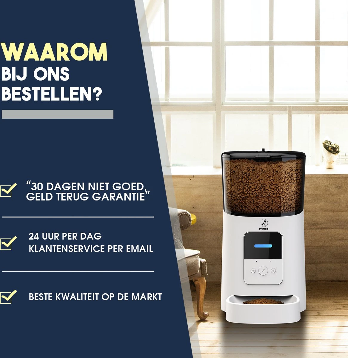 Pawsy® AR1 - Automatische Voerbak – Automatische Voerautomaat - Voerbak Kat En Hond - Wit - 6L - Smart App – Instelbaar Voedingsschema Voor Huisdier – GRATIS Opscheplepel 13 Pawsy® AR1 - Automatische Voerbak – Automatische Voerautomaat - Voerbak Kat En Hond - Wit - 6L - Smart App – Instelbaar Voedingsschema Voor Huisdier – GRATIS Opscheplepel - Afbeelding 13