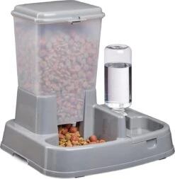 Relaxdays Voer-en Drinkbak 2 In 1- Honden Katten - Voederdispenser - Eetbak - Waterbak Donkergrijs