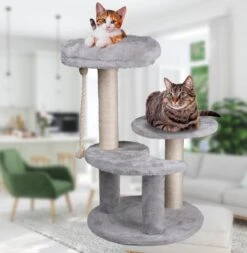 Maxxpro Krabpaal - Krabpaal Voor Katten - Kattenspeelgoed - 62 CM - 3 Platformen - Speeltouw - Sisal - Grijs -Dieren Product Winkel 1170x1200