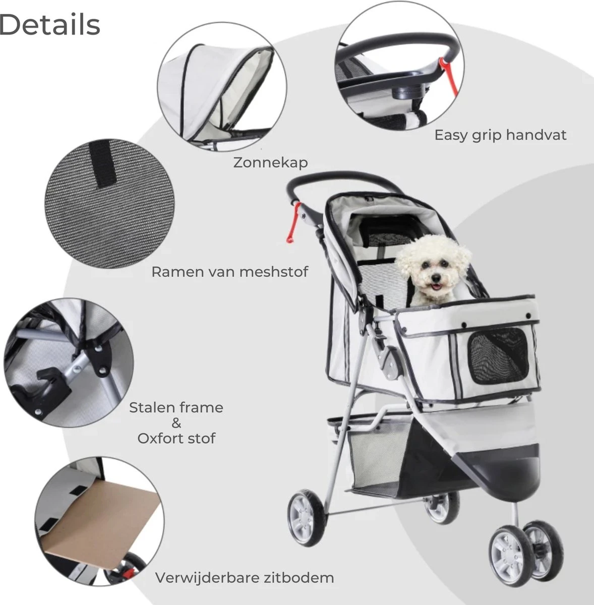 Zenzee - Hondenbuggy - Honden Buggy - Hondentrolley - Hondenwagen - Opvouwbaar - Parkeerrem - Opbergruimte - Grijs 7 Zenzee - Hondenbuggy - Honden Buggy - Hondentrolley - Hondenwagen - Opvouwbaar - Parkeerrem - Opbergruimte - Grijs - Afbeelding 7