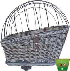 Fietsmand Voor Honden Riet 42/57 Cm Voor Achterop Met Rek Grijs.
