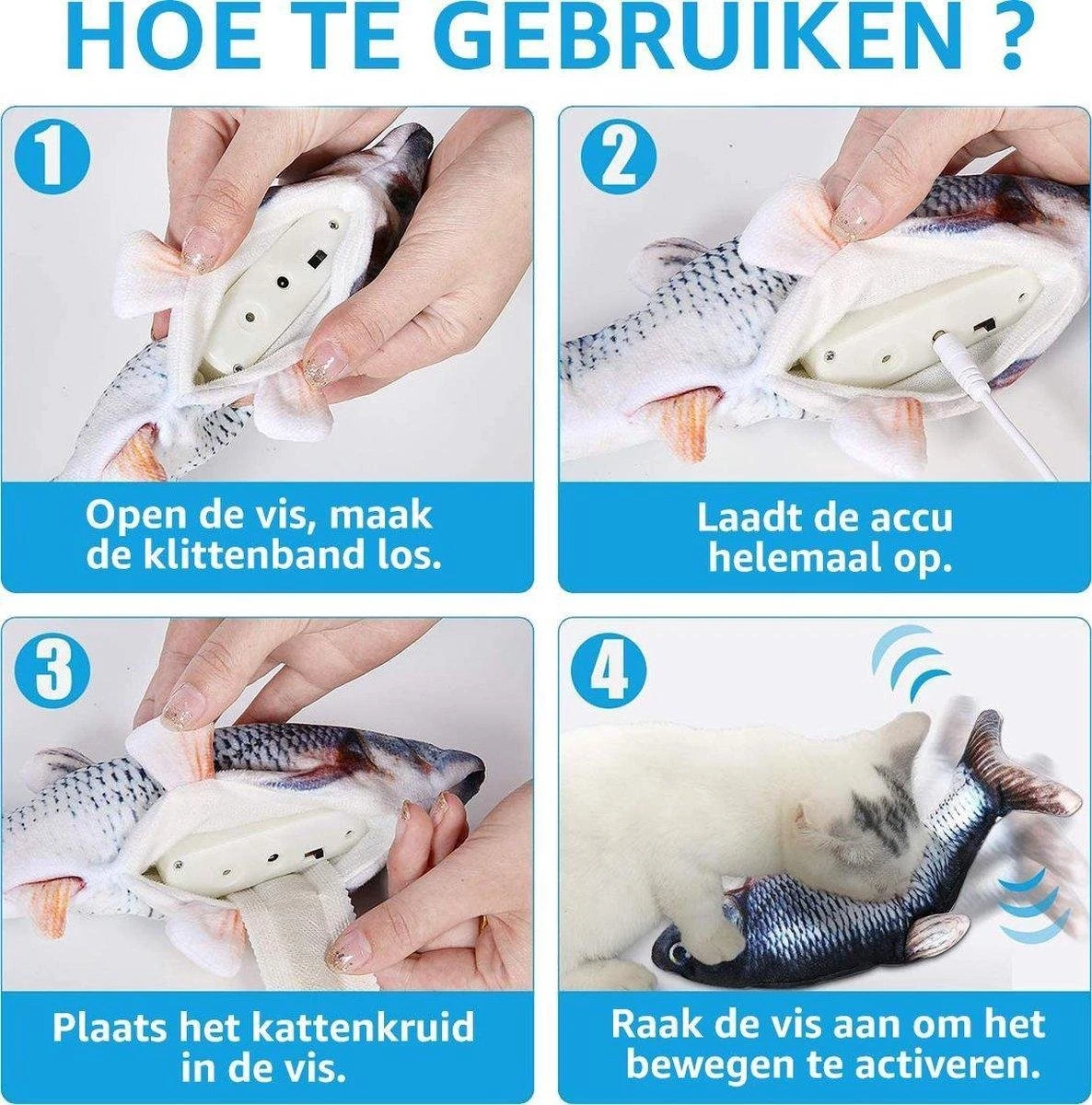 TwinQ Dansende Vis - Bewegende Vis Met Kattenkruid - Kattenspeeltjes - USB Oplaadbaar - Speelgoed Voor Katten - Incl. Kattenlampje 2 TwinQ Dansende Vis - Bewegende Vis Met Kattenkruid - Kattenspeeltjes - USB Oplaadbaar - Speelgoed Voor Katten - Incl. Kattenlampje - Afbeelding 2