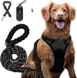 Somstyle Anti Trek Hondentuig L Met Hondenriem - Leiband - Y Tuig Hond - Hondenharnas - Riem - Zwart
