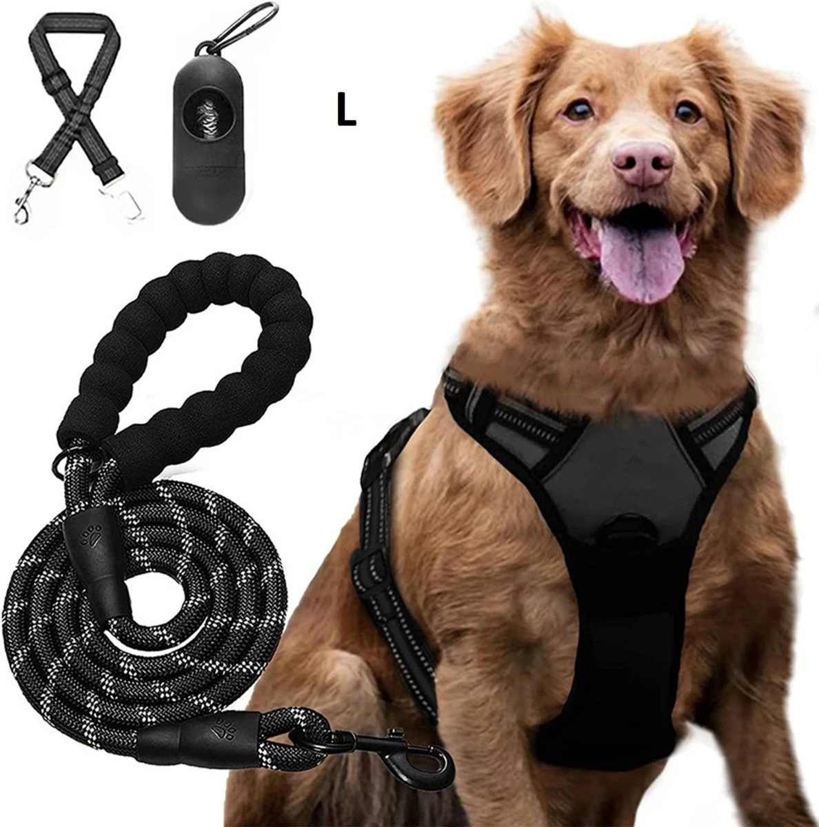 Somstyle Anti Trek Hondentuig L Met Hondenriem - Leiband - Y Tuig Hond - Hondenharnas - Riem - Zwart 1 Somstyle Anti Trek Hondentuig L Met Hondenriem - Leiband - Y Tuig Hond - Hondenharnas - Riem - Zwart
