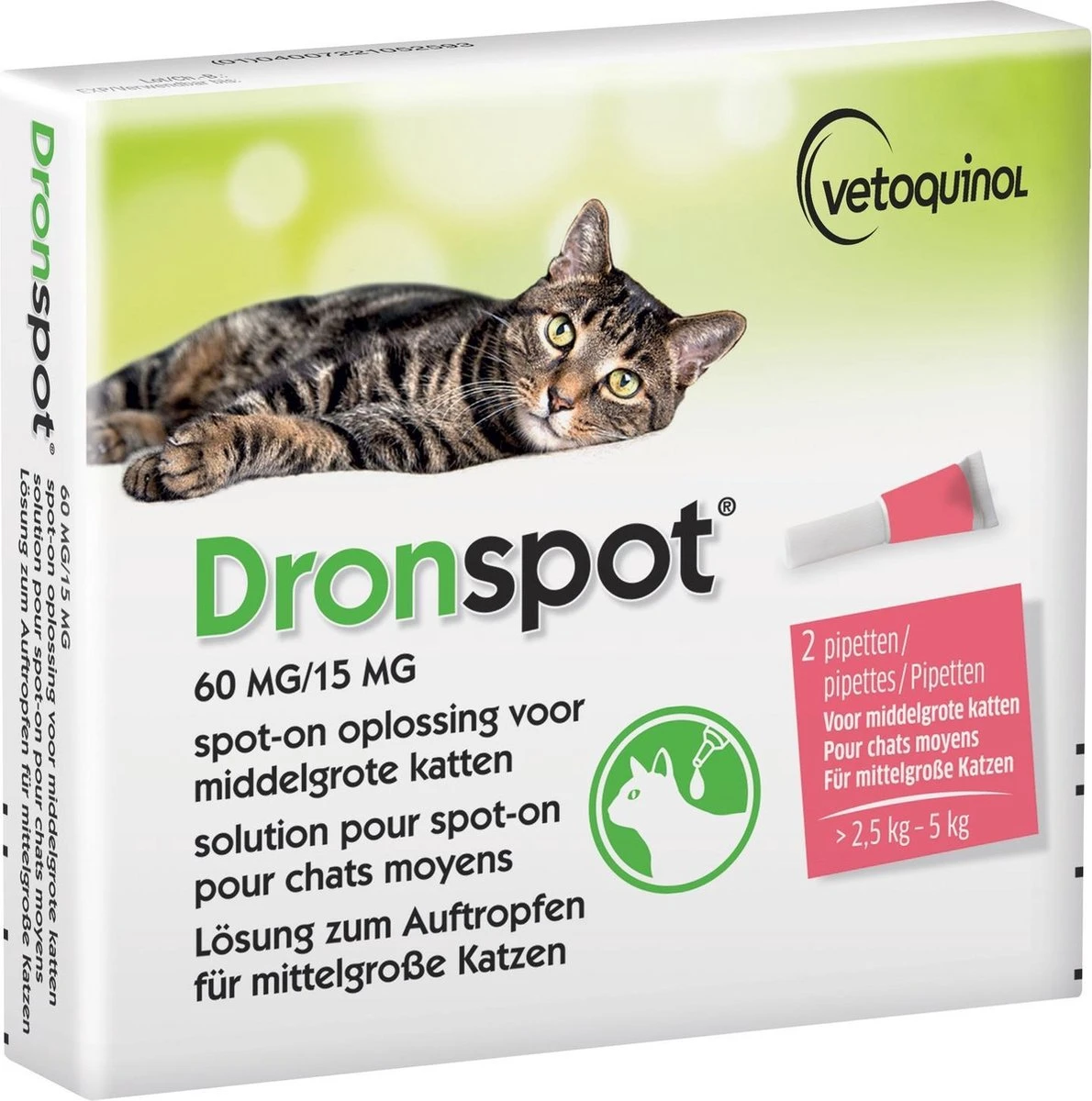 Dronspot Spot On Ontwormingsmiddel Voor Middelgrote Katten (2,5 Kg - 5 Kg) 2 Pipetten 1 Dronspot Spot On Ontwormingsmiddel Voor Middelgrote Katten (2,5 Kg - 5 Kg) 2 Pipetten