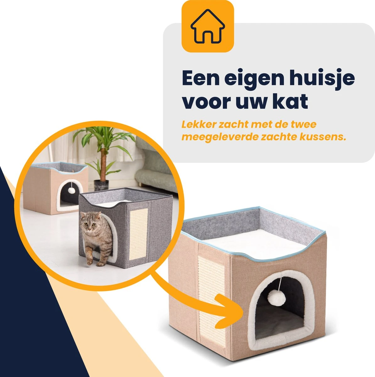 MIRO Katten Huis - Kattenhuizen - Kattenhok - Kattenmand - Dierenhuis - Opvouwbaar - Met Krabmat - Abrikoos 4 MIRO Katten Huis - Kattenhuizen - Kattenhok - Kattenmand - Dierenhuis - Opvouwbaar - Met Krabmat - Abrikoos - Afbeelding 4