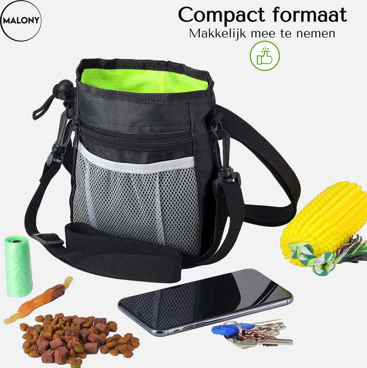 Malony Beloningstasje Voor Honden - Beloningszakje - Poepzakjes Dispenser - Verstelbare Riem - Nylon - Zwart 2 Malony Beloningstasje Voor Honden - Beloningszakje - Poepzakjes Dispenser - Verstelbare Riem - Nylon - Zwart - Afbeelding 2