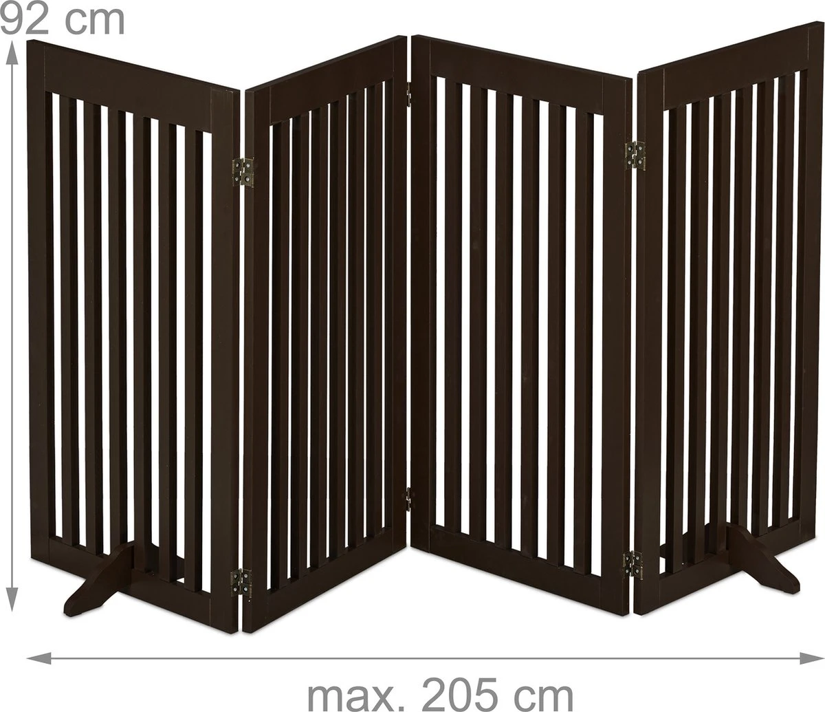 Relaxdays Veiligheidshekje Hout - 92 Cm Hoog - Kinderhek - Hondenhek - Inklapbaar - Bruin - 4 Panelen 5 Relaxdays Veiligheidshekje Hout - 92 Cm Hoog - Kinderhek - Hondenhek - Inklapbaar - Bruin - 4 Panelen - Afbeelding 5