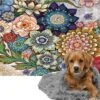 Ulticool – Zachte Fleece Deken - 100x150 Cm – Bloemen Natuur Kunst - Dubbelzijdige Plaid Voor Huisdier - Versiering Voor Huiskamer - Accessoire Op De Bank - Achterbank Auto - Kofferbak – Warme Grijze Warmtedeken Voor Kat Poes Hond Hondenmand
