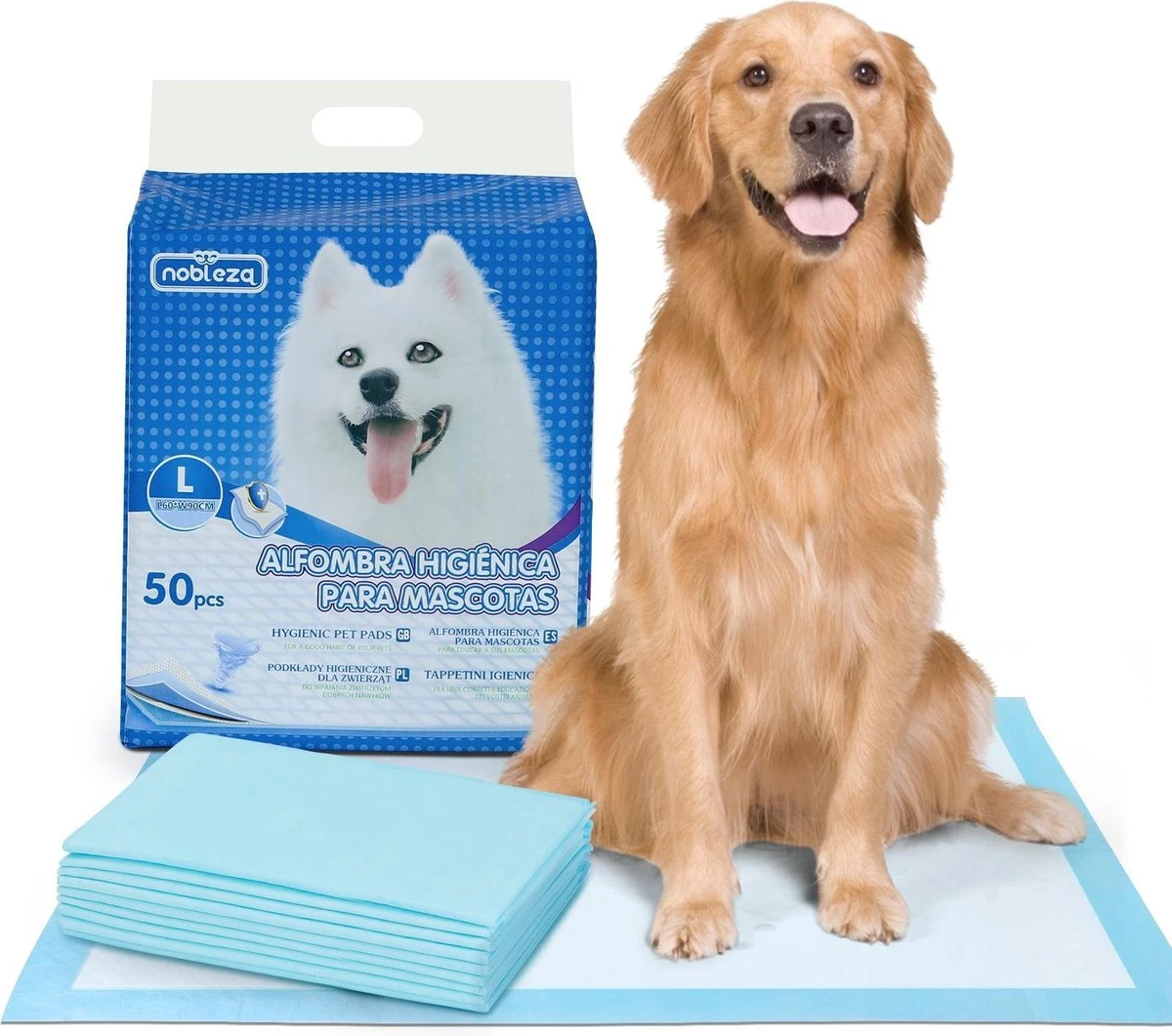 Nobleza 48WQF - Puppy Training Pads - 60 X 90 Cm - Zindelijkheidstraining -50 Stuks - L 1 Nobleza 48WQF - Puppy Training Pads - 60 X 90 Cm - Zindelijkheidstraining -50 Stuks - L