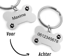 Akyol - Dubbelzijdige Hondenpenning Bot Klein - Formaat 31x21mm - Hondenpenning Inclusief Graveren - Hondenpenning Met Naam - Dierenpenning