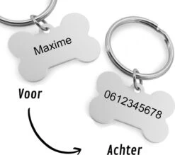 Akyol - Dubbelzijdige Hondenpenning Bot Klein - Formaat 31x21mm - Hondenpenning Inclusief Graveren - Hondenpenning Met Naam - Dierenpenning