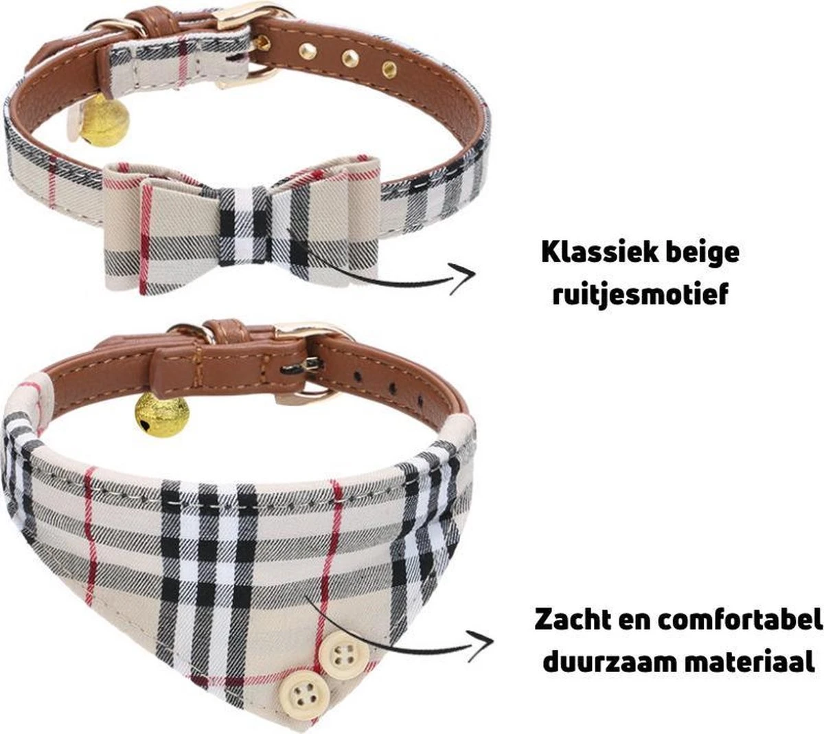 Pepets © Luxe Hondenriem Set – Halsband Hond – Bandana Hond – Strik Hond – Hondenstrik – Hondenhalsband – Leiband Hond -Beige Ruit - Maat S 12 Pepets © Luxe Hondenriem Set – Halsband Hond – Bandana Hond – Strik Hond – Hondenstrik – Hondenhalsband – Leiband Hond -Beige Ruit - Maat S - Afbeelding 12