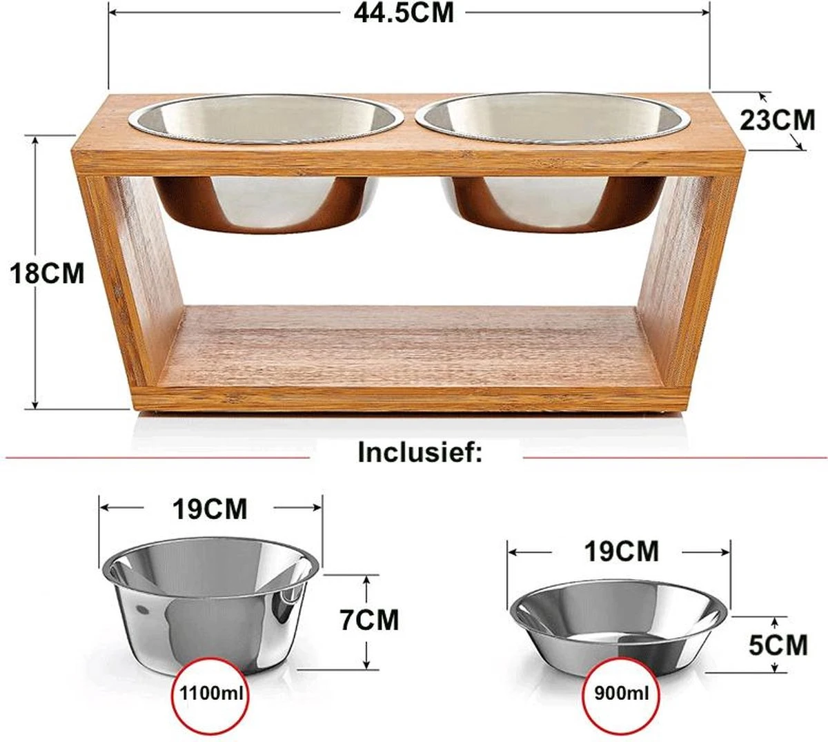 Verhoogde Voerbak Hond Met Standaard - RVS - Bamboe - Waterbak - Etensbak - Inhoud 1100ml & 900ml - Ergonomisch - Hout 6 Verhoogde Voerbak Hond Met Standaard - RVS - Bamboe - Waterbak - Etensbak - Inhoud 1100ml & 900ml - Ergonomisch - Hout - Afbeelding 6