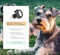 Dubbele Honden Riem – Leiband Hond – Hondenlijn – Looplijn Hond – 2 Honden – 3 Meter – Tot 12kg Per Hond – Reflecterende Lijnen – Met Zaklamp – 360° Draaien – Verstelbaar - Zwart -Dieren Product Winkel 1200x1087 14