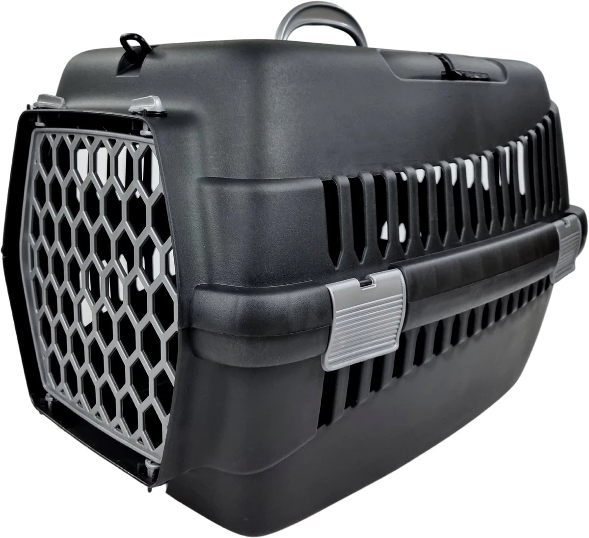 Topmast Reismand Hives - Kunststof Transportmand - Zwart - 46 X 32 X 33 Cm - Vervoersbox - Voor Kat En Kleine Hond 1 Topmast Reismand Hives - Kunststof Transportmand - Zwart - 46 X 32 X 33 Cm - Vervoersbox - Voor Kat En Kleine Hond