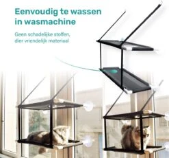 Raamhangmat - Dubbellaags - Met Zuignappen - 20kg Draag Gewicht - Kattenhangmat - Hangmat Kat - Kattenbed - Kattenkussen - Kattenbank - Kattenmand - Raam - Kattenhangmat Raam - Zwart - Radiator -Dieren Product Winkel 1200x1115 3