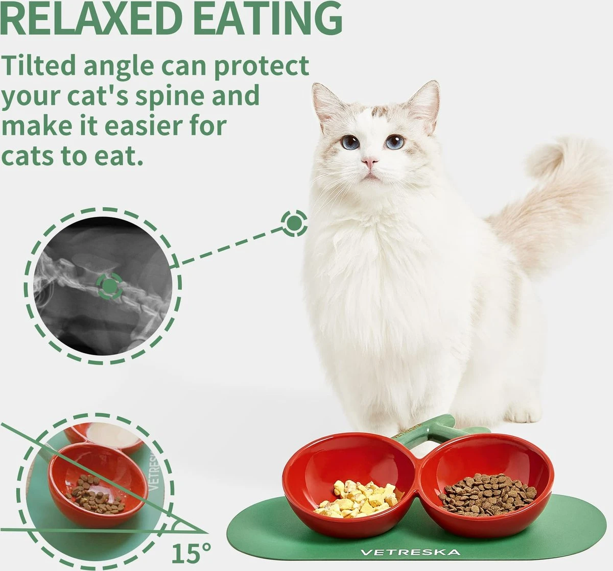 VETRESKA Kattenvoerbak Antislip Voerbakken Voor Voer En Water, Keramische Kantelbare Voerbakken Voor Katten Bescherm De Ruggengraat Van De Kat Anti-braken, Brede Voerbakken Voor Puppy's Ondiepe Kattenbak Voor Honden 4 VETRESKA Kattenvoerbak Antislip Voerbakken Voor Voer En Water, Keramische Kantelbare Voerbakken Voor Katten Bescherm De Ruggengraat Van De Kat Anti-braken, Brede Voerbakken Voor Puppy's Ondiepe Kattenbak Voor Honden - Afbeelding 4