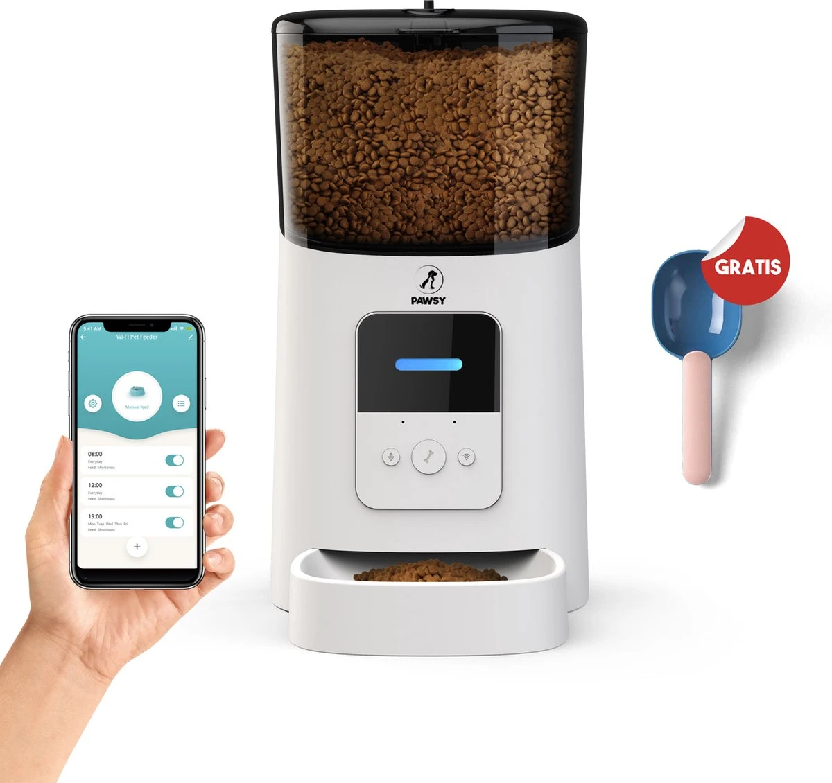 Pawsy® AR1 - Automatische Voerbak – Automatische Voerautomaat - Voerbak Kat En Hond - Wit - 6L - Smart App – Instelbaar Voedingsschema Voor Huisdier – GRATIS Opscheplepel 1 Pawsy® AR1 - Automatische Voerbak – Automatische Voerautomaat - Voerbak Kat En Hond - Wit - 6L - Smart App – Instelbaar Voedingsschema Voor Huisdier – GRATIS Opscheplepel