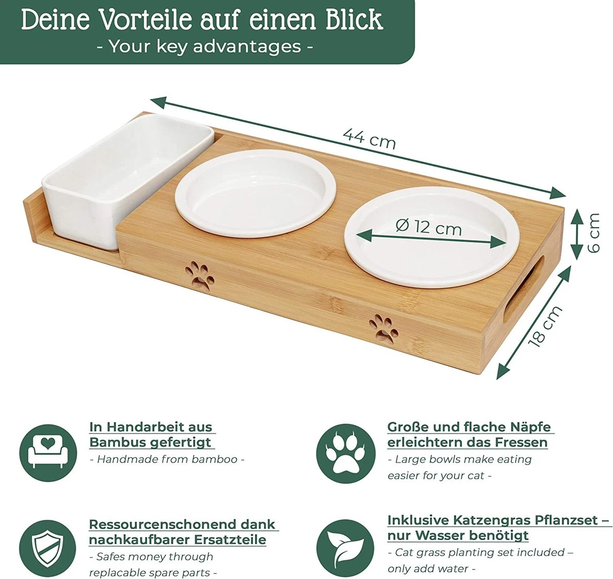 Pfotenolymp® Voederstation Met Kattengras Voor Katten - Porseleinen Kattenbak/Voedingsbak - Verhoogde Kom Set Met Kattengrasbak - Voerbak Hoog 5 Pfotenolymp® Voederstation Met Kattengras Voor Katten - Porseleinen Kattenbak/Voedingsbak - Verhoogde Kom Set Met Kattengrasbak - Voerbak Hoog - Afbeelding 5
