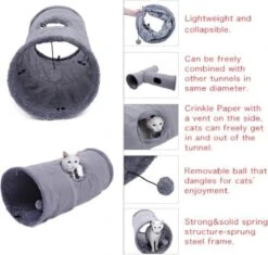 Fuzly Kattentunnel - Speeltunnel - Antraciet - Extra Stevig - Suede - 130cm X 30cm - Large -Dieren Product Winkel 1200x1140