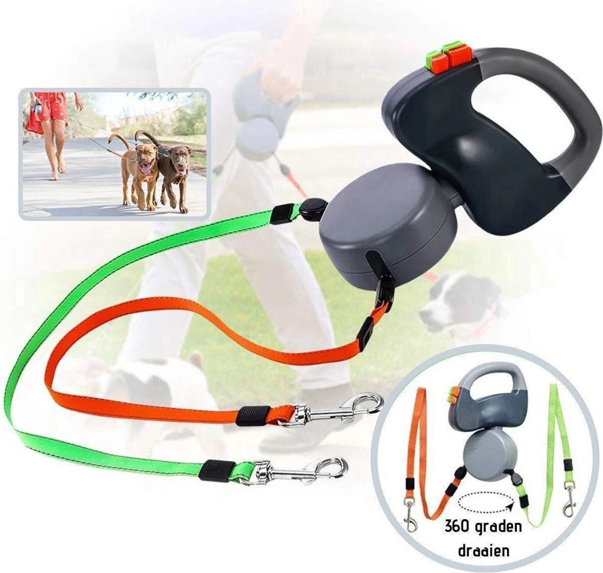 Merkloos Dubbele Hondenriem Voor Twee Honden - Grijs - Tot 22 Kg (per Hond) - 300 Cm 1 Merkloos Dubbele Hondenriem Voor Twee Honden - Grijs - Tot 22 Kg (per Hond) - 300 Cm