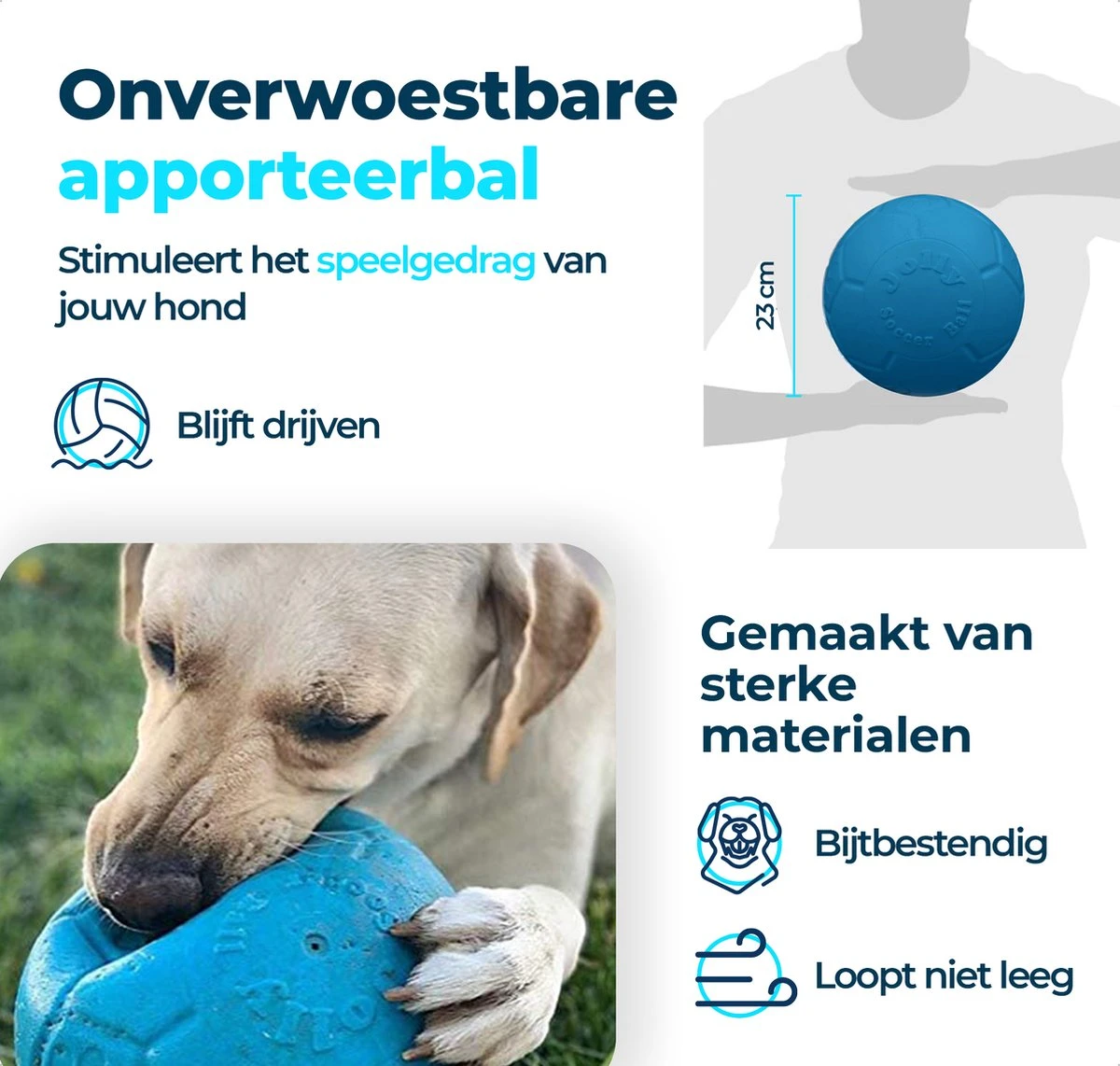 Jolly Pets Jolly Soccer Ball – Hondenspeelgoed – Hondenspeeltjes Voor Binnen En Buiten – Hondenbal Voor Honden – Hondenvoetbal – Jollyflex Stevig Kunststof – Drijvend Hondenspeeltje – Ø20cm – Licht Blauw 2 Jolly Pets Jolly Soccer Ball – Hondenspeelgoed – Hondenspeeltjes Voor Binnen En Buiten – Hondenbal Voor Honden – Hondenvoetbal – Jollyflex Stevig Kunststof – Drijvend Hondenspeeltje – Ø20cm – Licht Blauw - Afbeelding 2