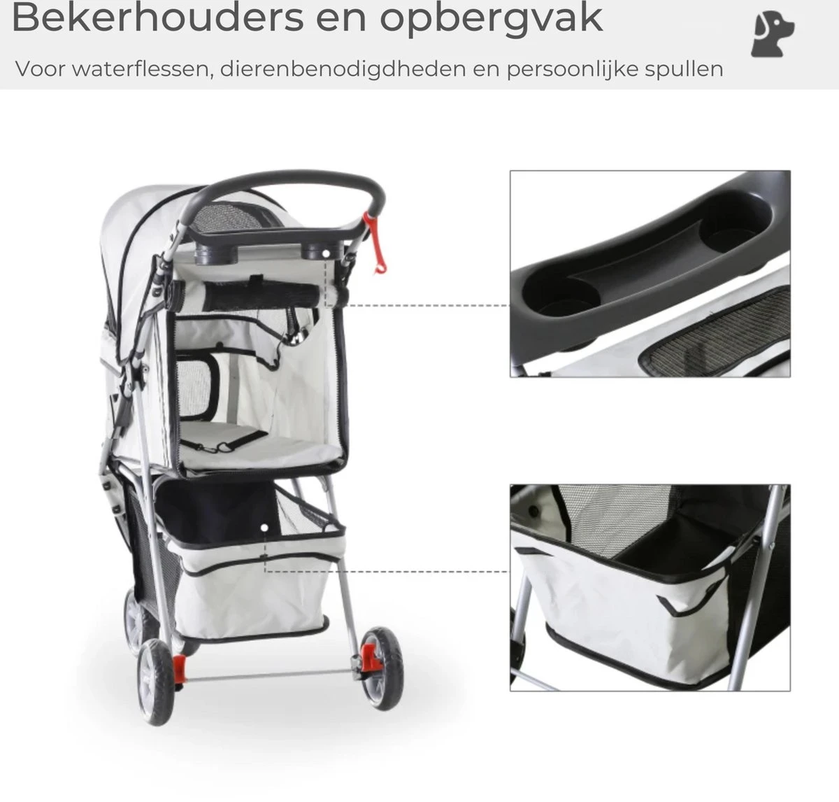 Zenzee - Hondenbuggy - Honden Buggy - Hondentrolley - Hondenwagen - Opvouwbaar - Parkeerrem - Opbergruimte - Grijs 8 Zenzee - Hondenbuggy - Honden Buggy - Hondentrolley - Hondenwagen - Opvouwbaar - Parkeerrem - Opbergruimte - Grijs - Afbeelding 8
