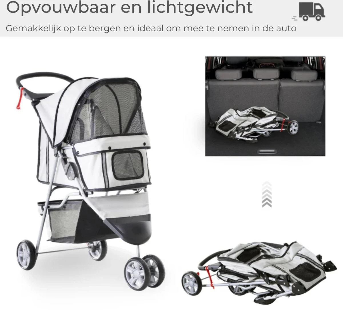 Zenzee - Hondenbuggy - Honden Buggy - Hondentrolley - Hondenwagen - Opvouwbaar - Parkeerrem - Opbergruimte - Grijs 2 Zenzee - Hondenbuggy - Honden Buggy - Hondentrolley - Hondenwagen - Opvouwbaar - Parkeerrem - Opbergruimte - Grijs - Afbeelding 2