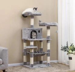 MIRA Home Krabpaal - Kattentoren - Huisdieren - Stabiel - Hout - Grijs/Wit - 55x45x143 -Dieren Product Winkel 1200x1149 1