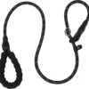 Nixnix - Honden Riem - 1,7cm - Zwart - 1,2cm Dik - Sliplijn - Nylon - Hondenriem - Verstelbaar - Jachtlijn Met Stop - Leiband