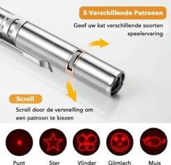 DOWO® - Laserpen - USB Oplaadbaar - Kattenspeeltjes - 7 Verschillende Standen - Laserlampje - RVS Zilver - Laser Pointer -Dieren Product Winkel 1200x1161 6