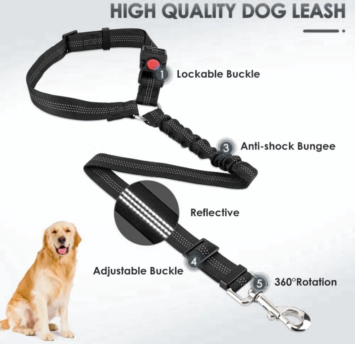 BOTC Autogordel Hond - Hondengordel - Honden Autogordel - Reflecterende - Veiligheidsgordel Hond - Autoriem Hond - Zwart 3 BOTC Autogordel Hond - Hondengordel - Honden Autogordel - Reflecterende - Veiligheidsgordel Hond - Autoriem Hond - Zwart - Afbeelding 3