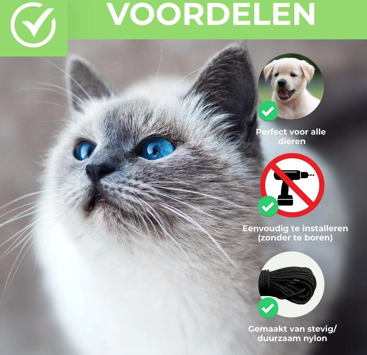 Kattennet Premium EXTRA STEVIG - 600 X 300 CM - Kattennet Voor Balkon - Zwart - Balkon Net - Makkelijk Te Monteren 2 Kattennet Premium EXTRA STEVIG - 600 X 300 CM - Kattennet Voor Balkon - Zwart - Balkon Net - Makkelijk Te Monteren - Afbeelding 2