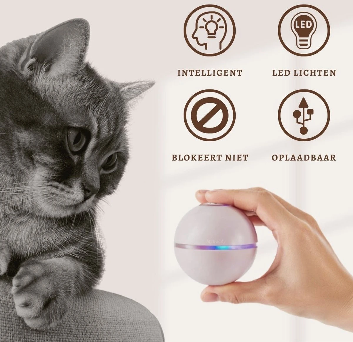 MyBuddy - Interactieve Zelf Rollende Bal - Kattenspeeltjes - Kattenspeelgoed - Bal Voor Katten - LED Lights - Speelgoed - USB - Roze 2 MyBuddy - Interactieve Zelf Rollende Bal - Kattenspeeltjes - Kattenspeelgoed - Bal Voor Katten - LED Lights - Speelgoed - USB - Roze - Afbeelding 2