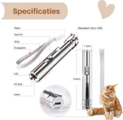 Laserpen - USB - Kattenspeeltjes - Zaklamp - Kat - Laser - Kattenspeelgoed - RVS Opbergblikje -Dieren Product Winkel 1200x1178