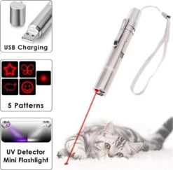 Merkloos Laserpen - Daily Accessoires - USB Oplaadbaar - Kattenspeeltjes - Laserlampje - 7 Verschillende Standen - RVS Zilver - Zaklamp - UV Lamp – Kattenspeelgoed -Dieren Product Winkel 1200x1179