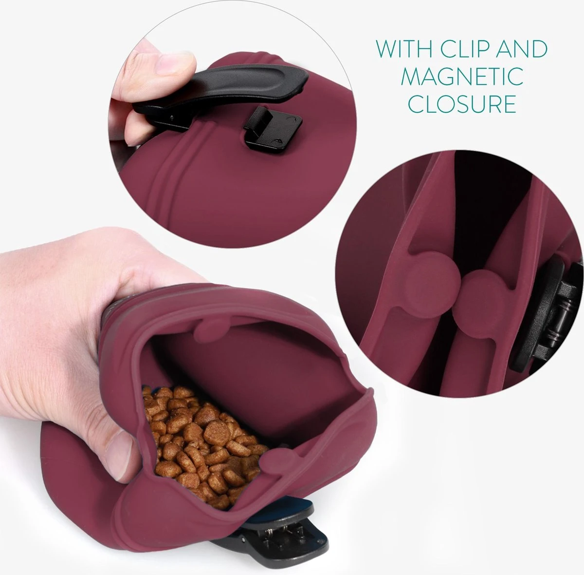 Navaris Honden Belongingszakje - Siliconen Voertasje - Set Van 2 - Traktatiezakje Voor Droogvoer En Natvoer - Met Magnetische Sluiting En Clip 6 Navaris Honden Belongingszakje - Siliconen Voertasje - Set Van 2 - Traktatiezakje Voor Droogvoer En Natvoer - Met Magnetische Sluiting En Clip - Afbeelding 6