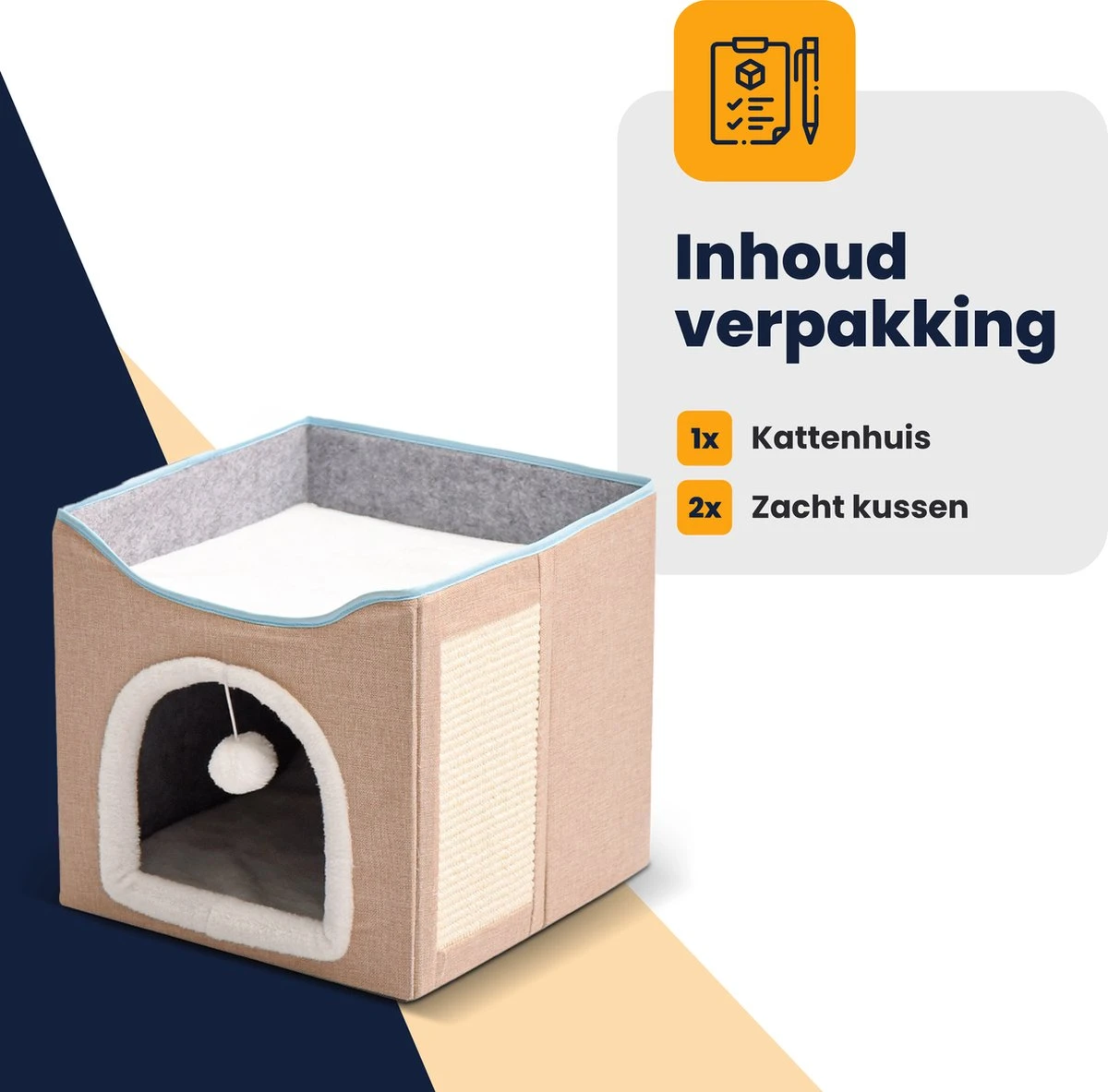 MIRO Katten Huis - Kattenhuizen - Kattenhok - Kattenmand - Dierenhuis - Opvouwbaar - Met Krabmat - Abrikoos 7 MIRO Katten Huis - Kattenhuizen - Kattenhok - Kattenmand - Dierenhuis - Opvouwbaar - Met Krabmat - Abrikoos - Afbeelding 7
